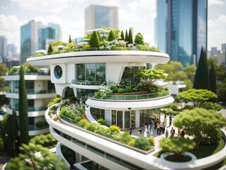 Sticker - 
Urban Oasis: The City of the Future with Green Gardens on the Rooftops