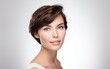 © Mickael - Close up photography perfect beauty face of happy young beautiful woman face and positivity with short hair. skin copy space for your advertisement, Facial skincare concept. Generative ai
