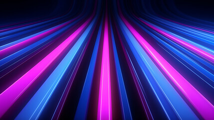 Wall Mural - 3d render. Abstract background of blue pink neon stripes