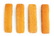 Fish finger or stick isolated on white background with full depth of field. Top view. Flat lay.