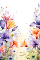 Poster - Floral watercolor background with retro botanical art for various uses,