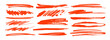 Red underline and strikethrough markers collection. Horizontal hand drawn marker stripes.