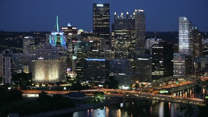 Poster - Pittsburgh Cityscape with Business district and Monongahela river in Background.