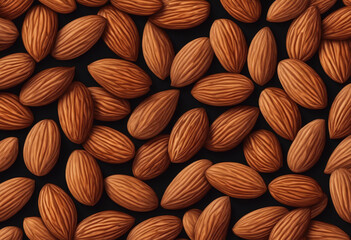 Wall Mural - Almonds on a black background. Closeup.