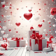 Wall Mural - Valentine's Day scene with white gift boxes