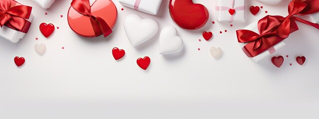 Wall Mural - Valentine's Day scene with white gift boxes