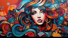 Colorful Urban Graffiti Art Of A Woman’s Face With Flowing Hair