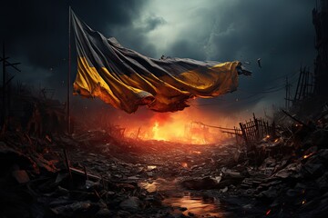 Poster - The flag of Ukraine at war in Ukraine