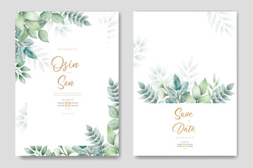 Wall Mural - Greenery Leaf Wedding Invitation card Watercolor