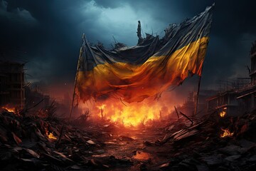 Poster - The flag of Ukraine at war in Ukraine