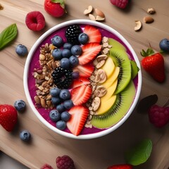 Wall Mural - A colorful smoothie bowl topped with fresh fruits and nuts1