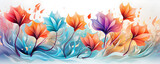 Fototapeta Kwiaty - Floral banner with colorful flowers on light background for various purposes,