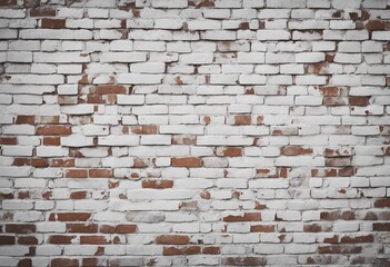 White painted damaged rustic brick wall texture banner panorama