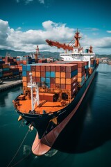 big container ship docked at the port