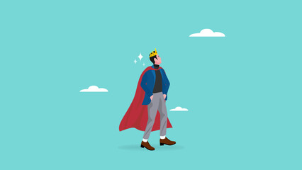 Wall Mural - businessman with king costume ambitious to achieve success illustration suitable to describe about leadership business concept, confidence businessman concept, high performance businessman