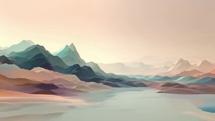 Wall Mural - Minimal animation of an abstract landscape, with subtle movements and changes in color creating a serene atmosphere.