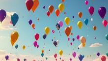 An Animated Sequence Of Colorful Balloons Rising Up Into The Sky, Symbolizing The Feeling Of Joy And Lightness Associated With Happiness. Minimal 2d Psychology Art Concept