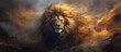 An ethereal digital painting capturing the essence of a lion with fluid brushstrokes. Generative AI
