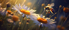 The Image Beautifully Illustrates The Intimate Relationship Between Bees And Flowers. Generative AI