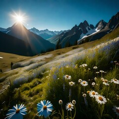 Wall Mural - landscape with flowers and grass