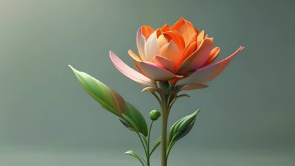Wall Mural - Minimal animation of a delicate flower bud blooming into a full, vibrant bloom, representing growth and transformation.