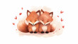 Cartoon style of a fox couple sitting next to each other on a white background.