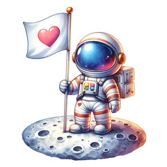  astronaut holding love flag  clipart watercolor style.AI Generate