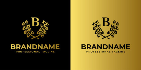 Wall Mural - Letter B Diamond Laurel Logo, suitable for business related to Diamond and Laurel with B initial