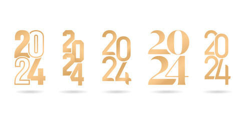 Wall Mural - five Set of gold numbers for New Year and Christmas 2024 isolated white backgrounds Vector illustration for covering calendar, social media headers, greeting cards, screen printing, catalogue booklets