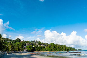 Canvas Print - blue sky with white cloud, easy on the eyes, relaxed at Patong Beach, Phuket, Thailand background.