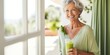 © Postproduction - Senior woman enjoying green smoothie at home. Wellness and health.