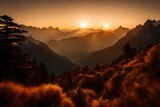 Fototapeta Zachód słońca - sunset over the mountains generated by AI technology