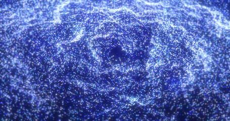 Poster - Blue waves from energy particles magical glowing high tech futuristic light dots abstract background