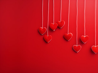 Cute hearts hanging with strings on isolated background - ai generative