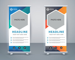 Wall Mural - Vector corporate x banner pull up roll up banner standee template with creative shapes