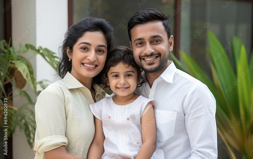 happy indian family standing in front of house Stock Photo | Adobe Stock