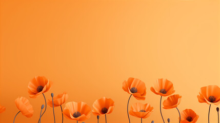 Wall Mural - Frame with space for text. Background with orange poppies. Design for presentation, slide, print, interior, poster. Flat lay