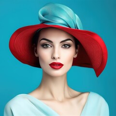 Wall Mural - Stunning Woman with Red Hat and Red Lips A fictional character created by Generated AI. 