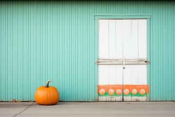 Wall Mural - lone pumpkin by barn entrance