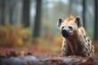 hyena with a humorous expression in a forest