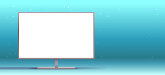 Poster - tv or computer monitor with empty white screen on blue background horizontal