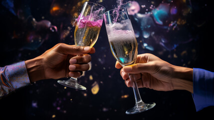 Glasses of champagne or sparkling wine in a festive atmosphere