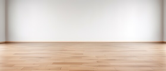 modern empty room with wooden floor and large white plain wall