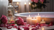 Rose petals in the bathroom. Romance.