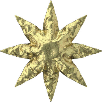 3D golden foil star, inflated 3D rendering. Puffy alphabet