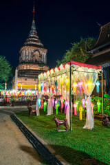 Wall Mural - the Beautiful Colorful Lanna lamp paper lantern background pattern Loi Krathong or Yi Peng Festival are northern thai style lanterns at Wat Lok Moli in Chiang Mai Thailand.