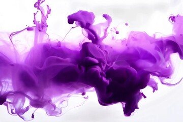 Wall Mural - purple watercolour ink bleed splashing into water, white background