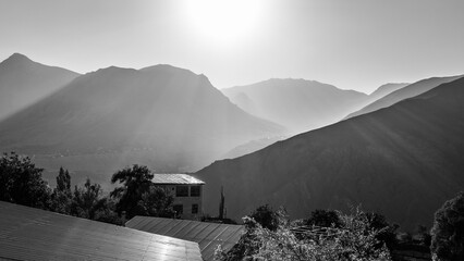 Canvas Print - Small village at dawn in the Iranian mountains, Elbrus mountain range, Iran