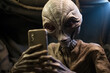 Alien using smartphone browsing internet