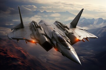 Poster - Fighter aircraft fighting, Jet fighter flying above the clouds Ai generated